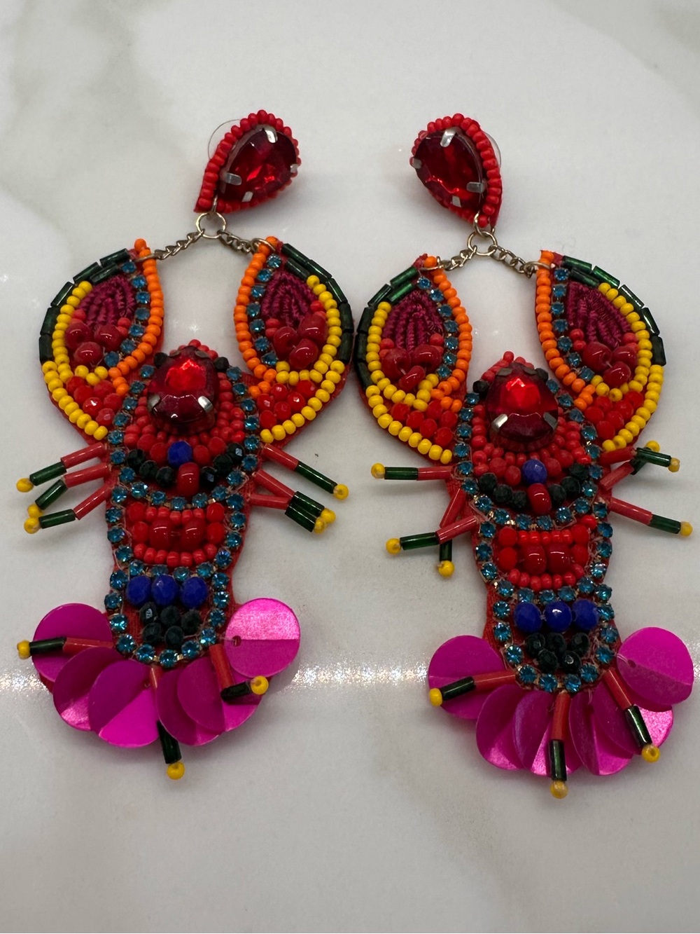 Handcrafted Beaded lobster crawfish Earrings